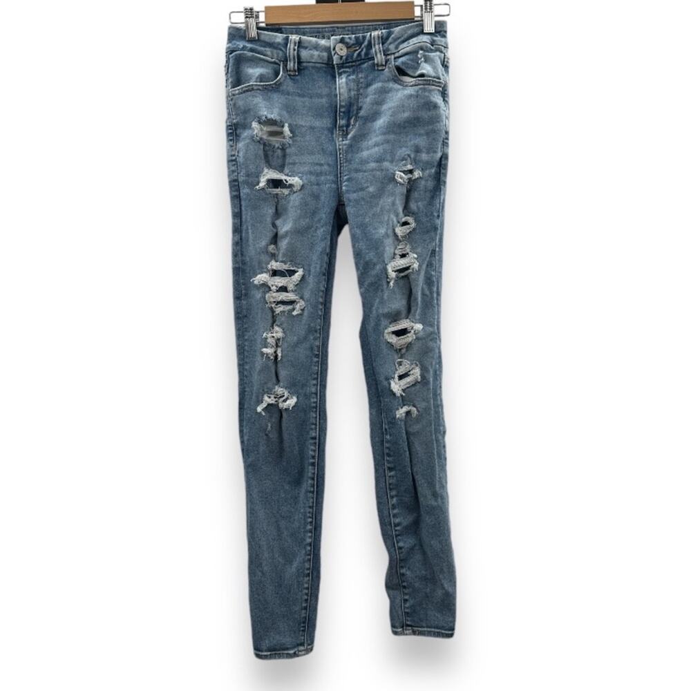 American Eagle High Rise Light Wash Distressed Curvy Legging Skinny Jeans Size 4
